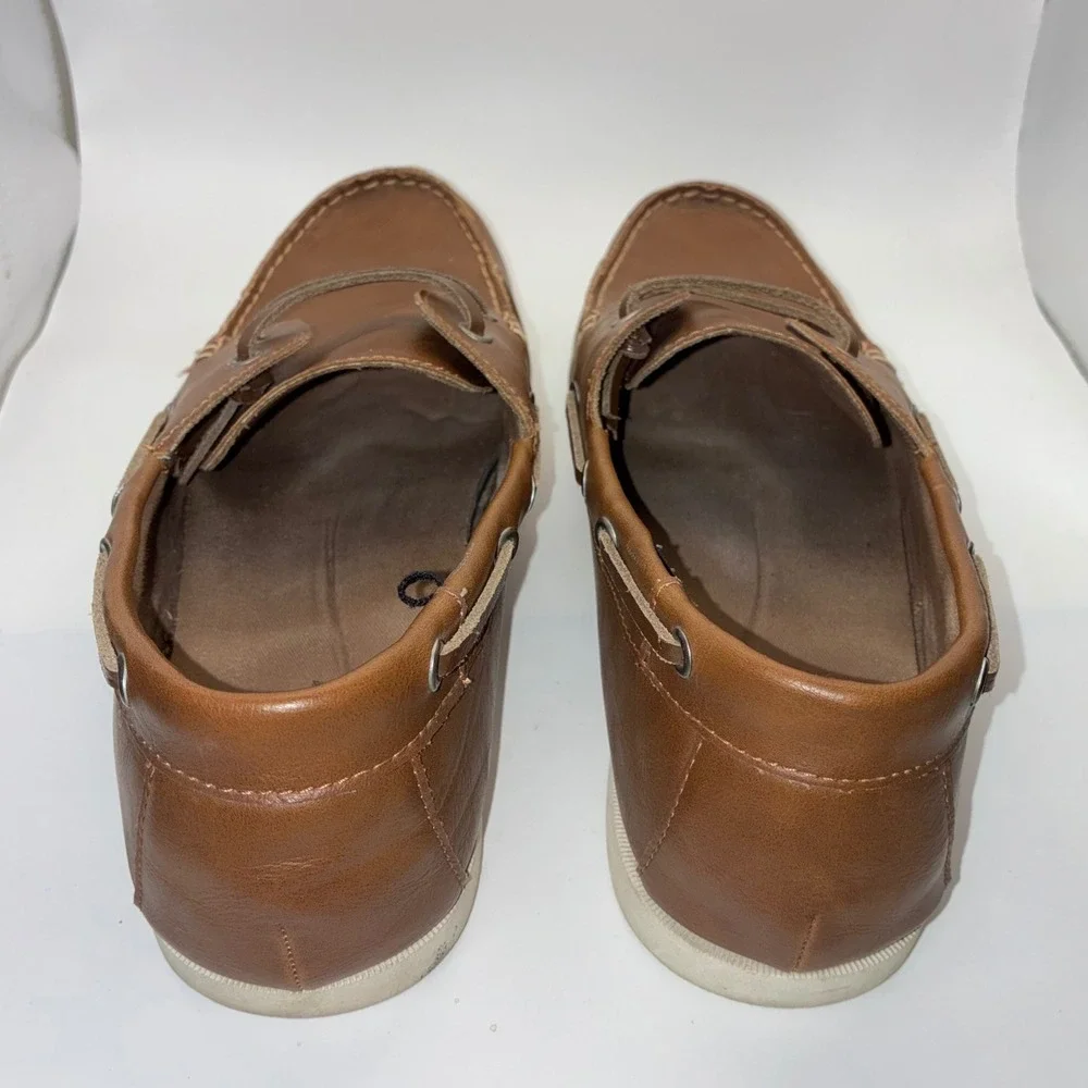 Old Navy Mens Size 11 Tan Brown Faux Leather Boat Shoes Moc Toe Loafers